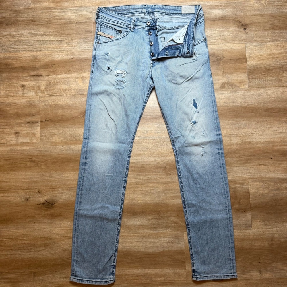 Diesel Belther Jeans Mens 32x32 Light Wash Blue Slim Tapered Distressed 0608K